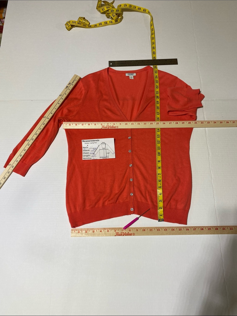 OLD NAVY Women’s Lightweight Coral 3/4 Sleeve V-Neck Button-Front Cardigan—Sz Lg - Picture 9 of 12